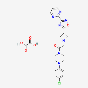 molecular formula C23H24ClN7O6 B2499253 1-(4-(4-Chlorophenyl)piperazin-1-yl)-2-(3-(3-(pyrimidin-2-yl)-1,2,4-oxadiazol-5-yl)azetidin-1-yl)ethanone oxalate CAS No. 1351632-10-4