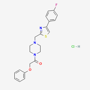 molecular formula C22H23ClFN3O2S B2499285 1-(4-((4-(4-Fluorophenyl)thiazol-2-yl)methyl)piperazin-1-yl)-2-phenoxyethanone hydrochloride CAS No. 1217003-53-6