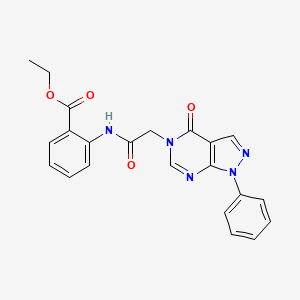 molecular formula C22H19N5O4 B2499289 乙酸2-(2-(4-氧代-1-苯基-1H-吡唑并[3,4-d]嘧啶-5(4H)-基)乙酰氨基)苯酯 CAS No. 852440-21-2