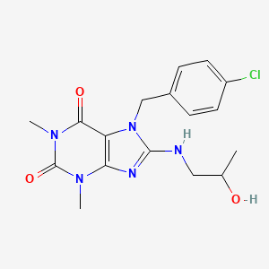 molecular formula C17H20ClN5O3 B2499302 7-[(4-Chlorophenyl)methyl]-8-(2-hydroxypropylamino)-1,3-dimethylpurine-2,6-dione CAS No. 309937-62-0