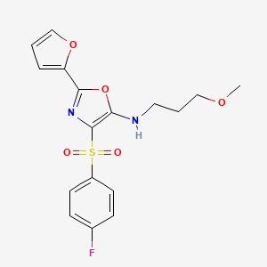 molecular formula C17H17FN2O5S B2499304 4-((4-氟苯基)磺酰)-2-(呋喃-2-基)-N-(3-甲氧基丙基)噁唑-5-胺 CAS No. 862793-84-8