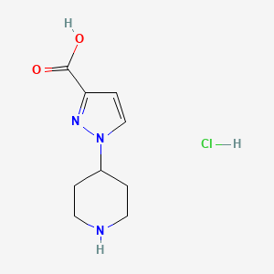 molecular formula C9H14ClN3O2 B2499313 1-(哌啶-4-基)-1H-吡唑-3-甲酸盐酸盐 CAS No. 2228472-67-9
