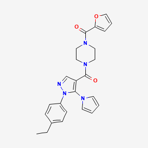 molecular formula C25H25N5O3 B2499322 (1-(4-ethylphenyl)-5-(1H-pyrrol-1-yl)-1H-pyrazol-4-yl)(4-(furan-2-carbonyl)piperazin-1-yl)methanone CAS No. 1207031-03-5