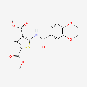 molecular formula C18H17NO7S B2499331 Dimethyl 5-(2,3-dihydrobenzo[b][1,4]dioxine-6-carboxamido)-3-methylthiophene-2,4-dicarboxylate CAS No. 503431-54-7