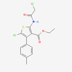 molecular formula C16H15Cl2NO3S B2499335 Ethyl 5-chloro-2-[(chloroacetyl)amino]-4-(4-methylphenyl)-3-thiophenecarboxylate CAS No. 302582-71-4
