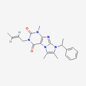 molecular formula C22H25N5O2 B2499341 3-((2E)丁-2-烯基)-1,6,7-三甲基-8-(苯乙基)-1,3,5-三氢-4-咪唑啉[1,2-h]嘧啶-2,4-二酮 CAS No. 919030-76-5
