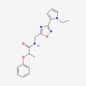 molecular formula C18H20N4O3 B2499342 N-((3-(1-ethyl-1H-pyrrol-2-yl)-1,2,4-oxadiazol-5-yl)methyl)-2-phenoxypropanamide CAS No. 2034550-82-6