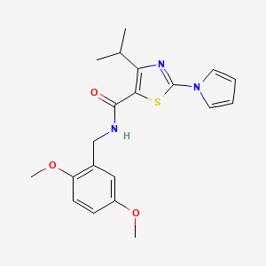 molecular formula C20H23N3O3S B2499351 N-(2,5-dimethoxybenzyl)-4-isopropyl-2-(1H-pyrrol-1-yl)-1,3-thiazole-5-carboxamide CAS No. 1251639-44-7