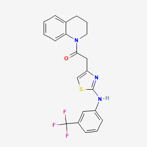 molecular formula C21H18F3N3OS B2499357 1-(3,4-dihydroquinolin-1(2H)-yl)-2-(2-((3-(trifluoromethyl)phenyl)amino)thiazol-4-yl)ethanone CAS No. 1171905-39-7