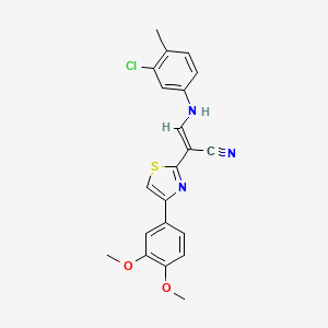 molecular formula C21H18ClN3O2S B2499369 (E)-3-((3-chloro-4-methylphenyl)amino)-2-(4-(3,4-dimethoxyphenyl)thiazol-2-yl)acrylonitrile CAS No. 372505-74-3