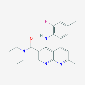molecular formula C21H23FN4O B2499377 N,N-diethyl-4-((2-fluoro-4-methylphenyl)amino)-7-methyl-1,8-naphthyridine-3-carboxamide CAS No. 1251633-83-6