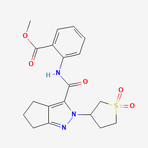 molecular formula C19H21N3O5S B2499379 Methyl 2-(2-(1,1-dioxidotetrahydrothiophen-3-yl)-2,4,5,6-tetrahydrocyclopenta[c]pyrazole-3-carboxamido)benzoate CAS No. 1105221-57-5