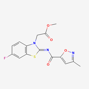 molecular formula C15H12FN3O4S B2499381 (E)-methyl 2-(6-fluoro-2-((3-methylisoxazole-5-carbonyl)imino)benzo[d]thiazol-3(2H)-yl)acetate CAS No. 946206-05-9