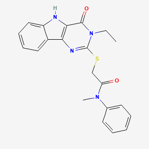 molecular formula C21H20N4O2S B2499382 2-[(3-ethyl-4-oxo-5H-pyrimido[5,4-b]indol-2-yl)sulfanyl]-N-methyl-N-phenylacetamide CAS No. 888457-62-3