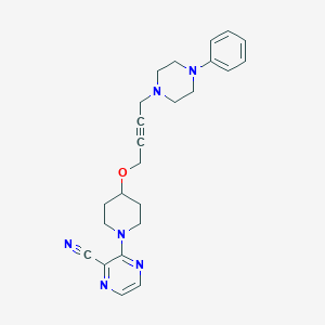 molecular formula C24H28N6O B2499385 3-[4-[4-(4-Phenylpiperazin-1-yl)but-2-ynoxy]piperidin-1-yl]pyrazine-2-carbonitrile CAS No. 2415622-81-8