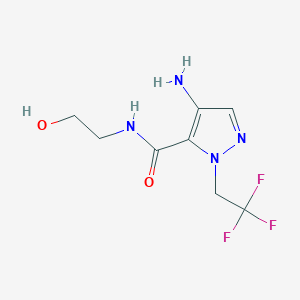molecular formula C8H11F3N4O2 B2499392 4-Amino-N-(2-hydroxyethyl)-1-(2,2,2-trifluoroethyl)-1H-pyrazole-5-carboxamide CAS No. 2101199-43-1