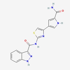 molecular formula C16H12N6O2S B2499397 N-[4-(5-羰胺基-1H-吡咯-3-基)-1,3-噻唑-2-基]-1H-吲唑-3-羧酰胺 CAS No. 1061528-46-8