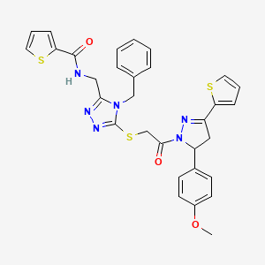 N-[[4-benzyl-5-[2-[3-(4-methoxyphenyl)-5-thiophen-2-yl-3,4-dihydropyrazol-2-yl]-2-oxoethyl]sulfanyl-1,2,4-triazol-3-yl]methyl]thiophene-2-carboxamide
