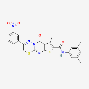 molecular formula C24H19N5O4S2 B2499434 N-(3,5-dimethylphenyl)-8-methyl-2-(3-nitrophenyl)-9-oxo-3,9-dihydrothieno[2',3':4,5]pyrimido[2,1-b][1,3,4]thiadiazine-7-carboxamide CAS No. 866589-35-7