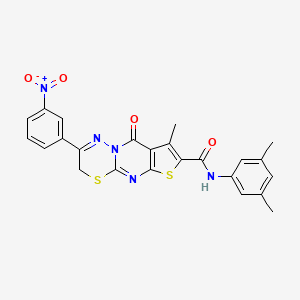 N-(3,5-dimethylphenyl)-4-methyl-12-(3-nitrophenyl)-2-oxo-6,10-dithia-1,8,13-triazatricyclo[7.4.0.03,7]trideca-3(7),4,8,12-tetraene-5-carboxamide