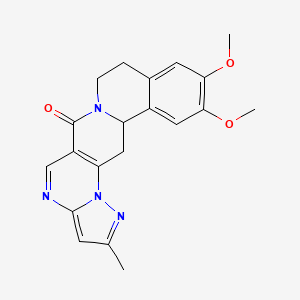 molecular formula C20H20N4O3 B2499435 11,12-dimethoxy-2-methyl-8,9,13b,14-tetrahydro-6H-pyrazolo[5'',1'':2',3']pyrimido[4',5':4,5]pyrido[2,1-a]isoquinolin-6-one CAS No. 861209-62-3