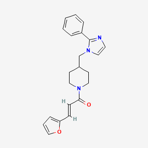 molecular formula C22H23N3O2 B2499448 (E)-3-(furan-2-yl)-1-(4-((2-phenyl-1H-imidazol-1-yl)methyl)piperidin-1-yl)prop-2-en-1-one CAS No. 1396893-17-6