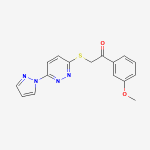 molecular formula C16H14N4O2S B2499467 2-((6-(1H-pyrazol-1-yl)pyridazin-3-yl)thio)-1-(3-methoxyphenyl)ethanone CAS No. 1351631-92-9