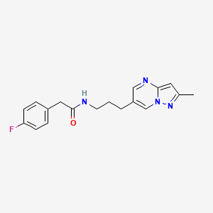 molecular formula C18H19FN4O B2499479 2-(4-fluorophenyl)-N-(3-(2-methylpyrazolo[1,5-a]pyrimidin-6-yl)propyl)acetamide CAS No. 1797710-36-1