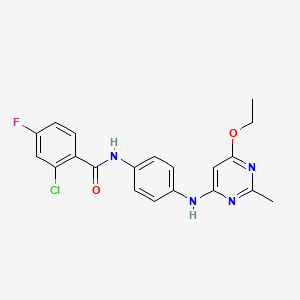 molecular formula C20H18ClFN4O2 B2499481 2-氯-N-(4-((6-乙氧基-2-甲基嘧啶-4-基)氨基)苯基)-4-氟苯甲酰胺 CAS No. 946303-02-2