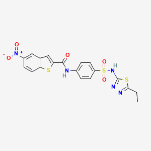 molecular formula C19H15N5O5S3 B2499483 N-{4-[(5-乙基-1,3,4-噻二唑-2-基)磺酰基]苯基}-5-硝基-1-苯并噻吩-2-羧酰胺 CAS No. 314246-28-1