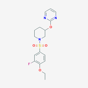 molecular formula C17H20FN3O4S B2499485 2-((1-((4-Ethoxy-3-fluorophenyl)sulfonyl)piperidin-3-yl)oxy)pyrimidine CAS No. 2034396-52-4