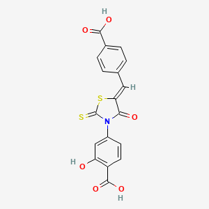 molecular formula C18H11NO6S2 B2499487 4-[(5Z)-5-[(4-carboxyphenyl)methylidene]-4-oxo-2-sulfanylidene-1,3-thiazolidin-3-yl]-2-hydroxybenzoic acid CAS No. 853903-81-8