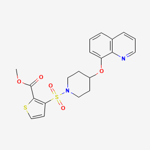 molecular formula C20H20N2O5S2 B2499489 Methyl 3-((4-(quinolin-8-yloxy)piperidin-1-yl)sulfonyl)thiophene-2-carboxylate CAS No. 2034277-75-1