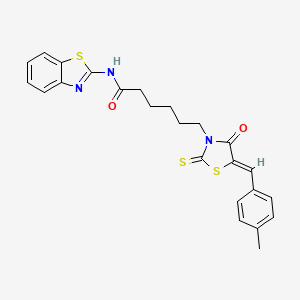 molecular formula C24H23N3O2S3 B2499497 N-(1,3-benzothiazol-2-yl)-6-[(5Z)-5-[(4-methylphenyl)methylidene]-4-oxo-2-sulfanylidene-1,3-thiazolidin-3-yl]hexanamide CAS No. 613225-55-1