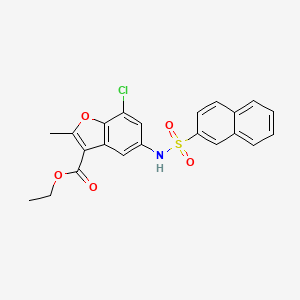 molecular formula C22H18ClNO5S B2499509 Ethyl 7-chloro-2-methyl-5-(naphthalene-2-sulfonamido)benzofuran-3-carboxylate CAS No. 301315-08-2