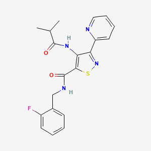 molecular formula C20H19FN4O2S B2499514 N-(2-氟苄基)-4-(异丁酰氨基)-3-吡啶-2-基异噻唑-5-甲酰胺 CAS No. 1251618-45-7