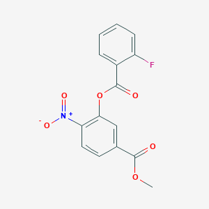 molecular formula C15H10FNO6 B2499544 Methyl 3-[(2-fluorobenzoyl)oxy]-4-nitrobenzenecarboxylate CAS No. 298217-78-4