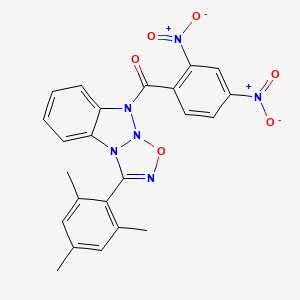 molecular formula C23H18N6O6 B2499554 7-(2,4-dinitrobenzoyl)-3-(2,4,6-trimethylphenyl)-5-oxa-2,4,6,7-tetraazatricyclo[6.4.0.0^{2,6}]dodeca-1(8),3,9,11-tetraene CAS No. 313275-52-4