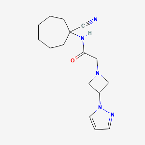 molecular formula C16H23N5O B2499560 N-(1-cyanocycloheptyl)-2-[3-(1H-pyrazol-1-yl)azetidin-1-yl]acetamide CAS No. 1333628-24-2