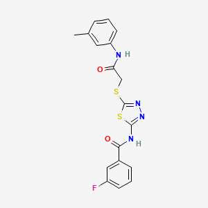 molecular formula C18H15FN4O2S2 B2499575 3-fluoro-N-(5-((2-oxo-2-(m-tolylamino)ethyl)thio)-1,3,4-thiadiazol-2-yl)benzamide CAS No. 392292-22-7