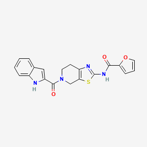 molecular formula C20H16N4O3S B2499576 N-(5-(1H-吲哚-2-甲酰基)-4,5,6,7-四氢噻唑并[5,4-c]吡啶-2-基)呋喃-2-甲酰胺 CAS No. 1351591-21-3