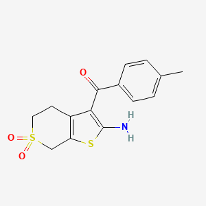 molecular formula C15H15NO3S2 B2499579 2-氨基-3-(4-甲基苯甲酰基)-4H,5H,7H-6lambda6-噻吩并[2,3-c]噻喃-6,6-二酮 CAS No. 1803583-25-6
