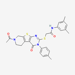 molecular formula C28H28N4O3S2 B2499584 2-((7-乙酰基-4-氧代-3-(对甲苯基)-3,4,5,6,7,8-六氢吡啶并[4',3':4,5]噻吩[2,3-d]嘧啶-2-基)硫)-N-(3,5-二甲基苯基)乙酰胺 CAS No. 1184972-49-3