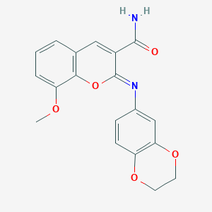 (2Z)-2-(2,3-dihydro-1,4-benzodioxin-6-ylimino)-8-methoxy-2H-chromene-3-carboxamide