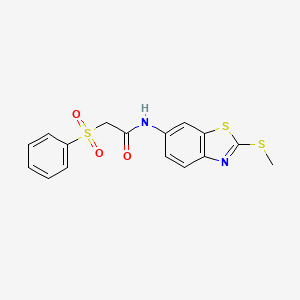molecular formula C16H14N2O3S3 B2499605 N-(2-(甲硫基)苯并[4,5-d]噻唑-6-基)-2-(苯基磺酰)乙酰胺 CAS No. 898427-46-8