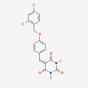 molecular formula C20H16Cl2N2O4 B2499612 5-({4-[(2,4-Dichlorophenyl)methoxy]phenyl}methylidene)-1,3-dimethyl-1,3-diazinane-2,4,6-trione CAS No. 477862-53-6