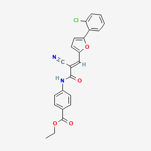 molecular formula C23H17ClN2O4 B2499619 ethyl 4-[[(E)-3-[5-(2-chlorophenyl)furan-2-yl]-2-cyanoprop-2-enoyl]amino]benzoate CAS No. 380424-69-1
