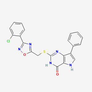 molecular formula C21H14ClN5O2S B2499623 2-(((3-(2-chlorophenyl)-1,2,4-oxadiazol-5-yl)methyl)thio)-7-phenyl-3H-pyrrolo[3,2-d]pyrimidin-4(5H)-one CAS No. 1031559-05-3