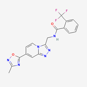 molecular formula C18H13F3N6O2 B2499640 N-((7-(3-methyl-1,2,4-oxadiazol-5-yl)-[1,2,4]triazolo[4,3-a]pyridin-3-yl)methyl)-2-(trifluoromethyl)benzamide CAS No. 1904219-67-5
