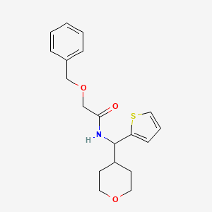 molecular formula C19H23NO3S B2499646 2-(benzyloxy)-N-((tetrahydro-2H-pyran-4-yl)(thiophen-2-yl)methyl)acetamide CAS No. 2309552-61-0
